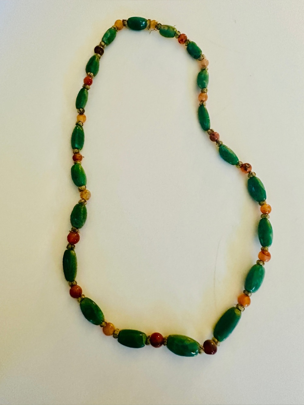 Necklace Vintage Jewelry Handmade Green Onyx Orange Carnelian Beaded